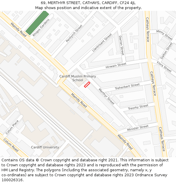 69, MERTHYR STREET, CATHAYS, CARDIFF, CF24 4JL: Location map and indicative extent of plot
