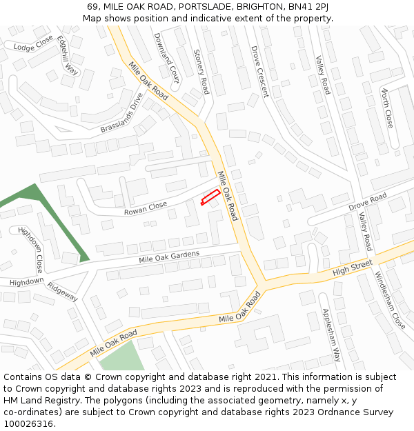 69, MILE OAK ROAD, PORTSLADE, BRIGHTON, BN41 2PJ: Location map and indicative extent of plot