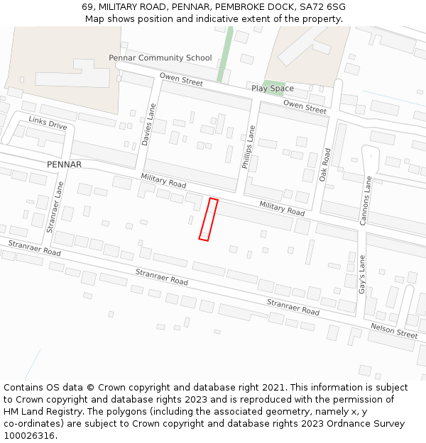 69, MILITARY ROAD, PENNAR, PEMBROKE DOCK, SA72 6SG: Location map and indicative extent of plot