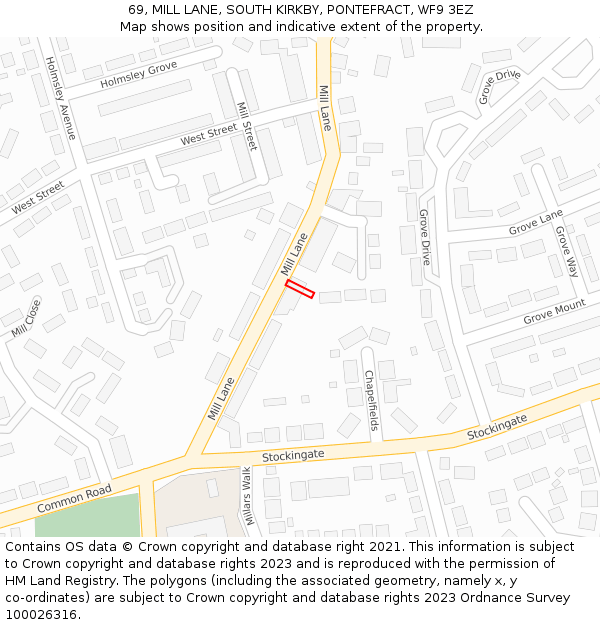 69, MILL LANE, SOUTH KIRKBY, PONTEFRACT, WF9 3EZ: Location map and indicative extent of plot