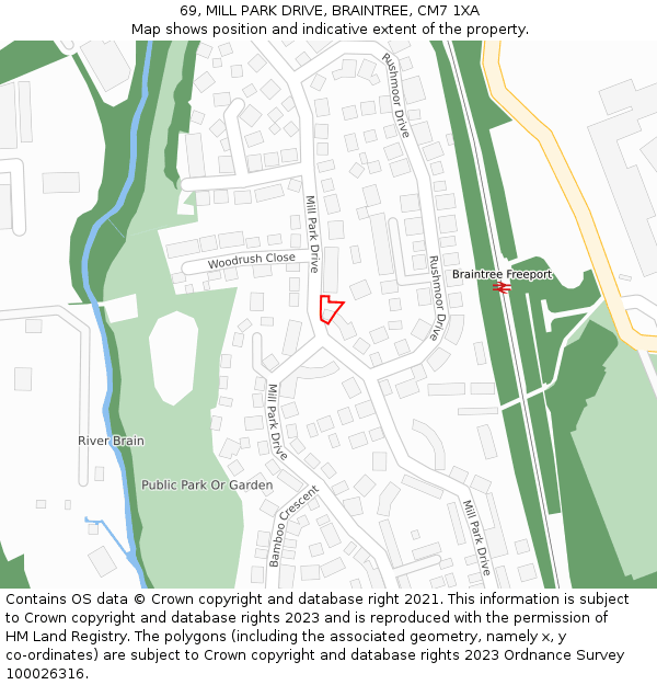 69, MILL PARK DRIVE, BRAINTREE, CM7 1XA: Location map and indicative extent of plot