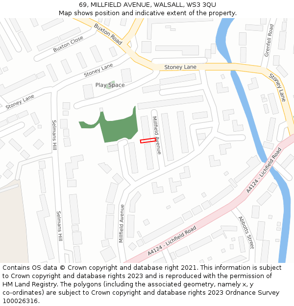 69, MILLFIELD AVENUE, WALSALL, WS3 3QU: Location map and indicative extent of plot