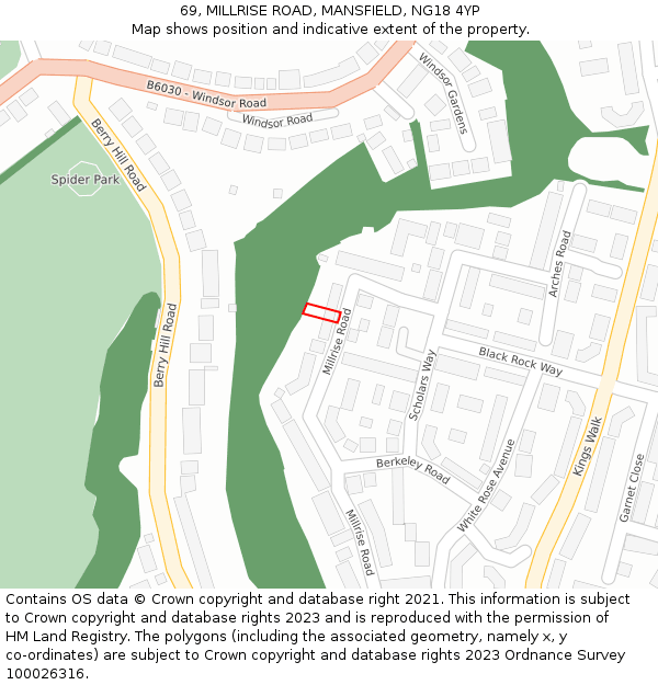 69, MILLRISE ROAD, MANSFIELD, NG18 4YP: Location map and indicative extent of plot