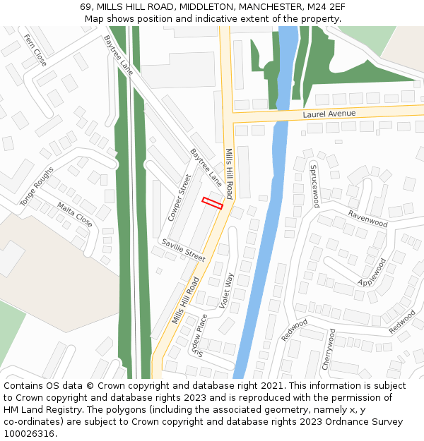 69, MILLS HILL ROAD, MIDDLETON, MANCHESTER, M24 2EF: Location map and indicative extent of plot