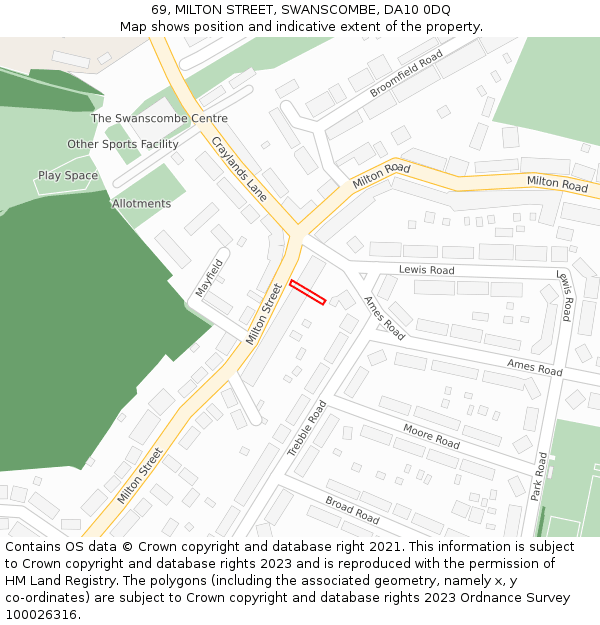 69, MILTON STREET, SWANSCOMBE, DA10 0DQ: Location map and indicative extent of plot