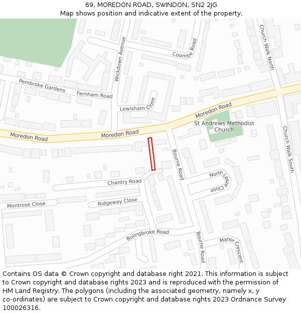 69, MOREDON ROAD, SWINDON, SN2 2JG: Location map and indicative extent of plot