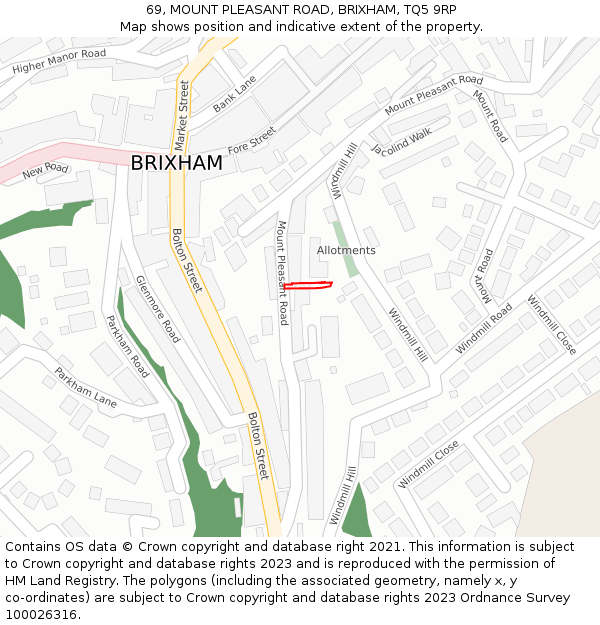 69, MOUNT PLEASANT ROAD, BRIXHAM, TQ5 9RP: Location map and indicative extent of plot