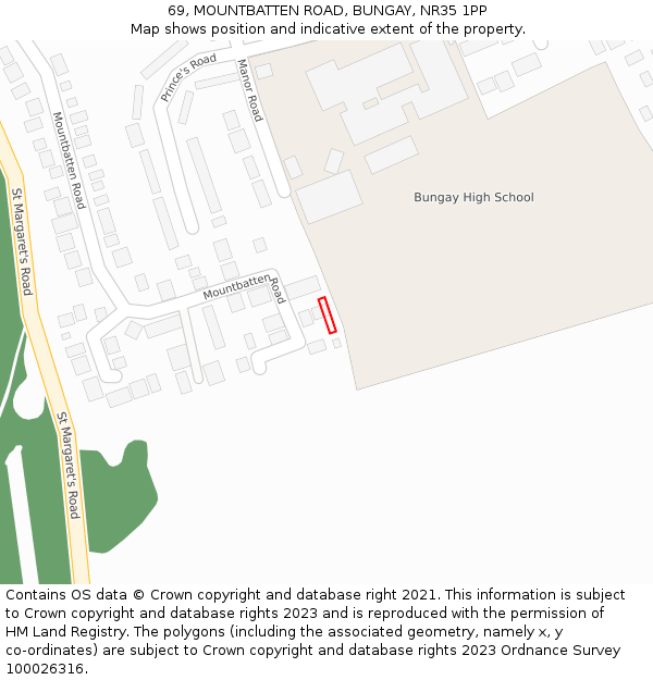 69, MOUNTBATTEN ROAD, BUNGAY, NR35 1PP: Location map and indicative extent of plot