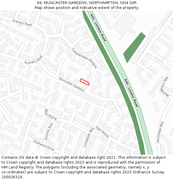 69, MUNCASTER GARDENS, NORTHAMPTON, NN4 0XR: Location map and indicative extent of plot