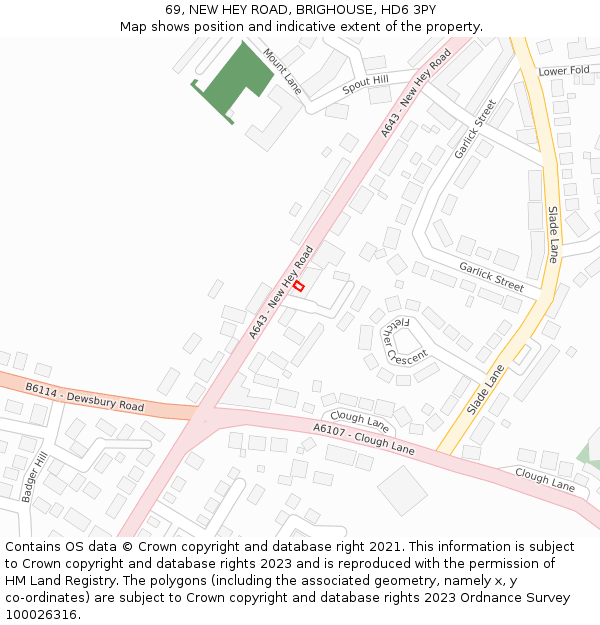 69, NEW HEY ROAD, BRIGHOUSE, HD6 3PY: Location map and indicative extent of plot