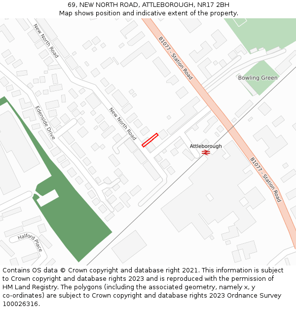 69, NEW NORTH ROAD, ATTLEBOROUGH, NR17 2BH: Location map and indicative extent of plot
