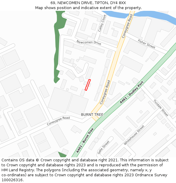 69, NEWCOMEN DRIVE, TIPTON, DY4 8XX: Location map and indicative extent of plot