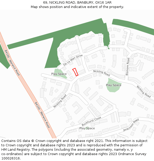 69, NICKLING ROAD, BANBURY, OX16 1AR: Location map and indicative extent of plot