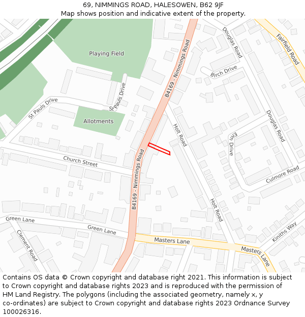 69, NIMMINGS ROAD, HALESOWEN, B62 9JF: Location map and indicative extent of plot