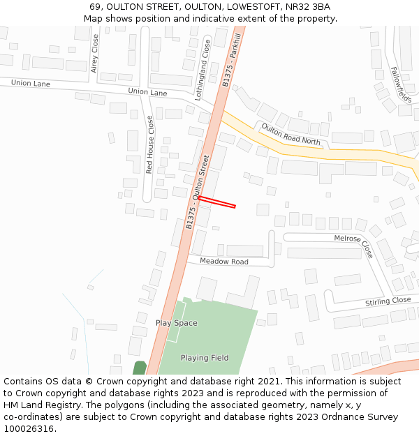 69, OULTON STREET, OULTON, LOWESTOFT, NR32 3BA: Location map and indicative extent of plot