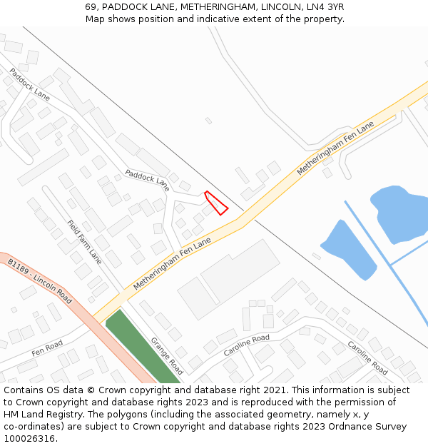 69, PADDOCK LANE, METHERINGHAM, LINCOLN, LN4 3YR: Location map and indicative extent of plot