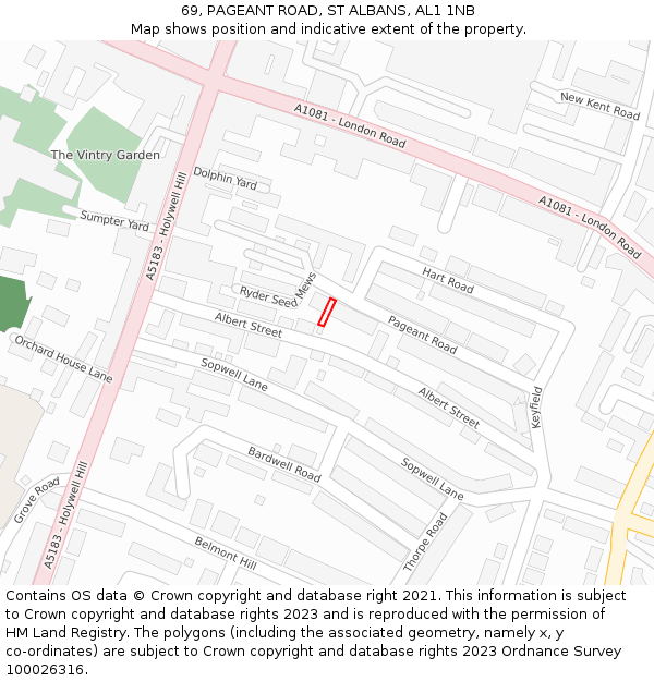 69, PAGEANT ROAD, ST ALBANS, AL1 1NB: Location map and indicative extent of plot