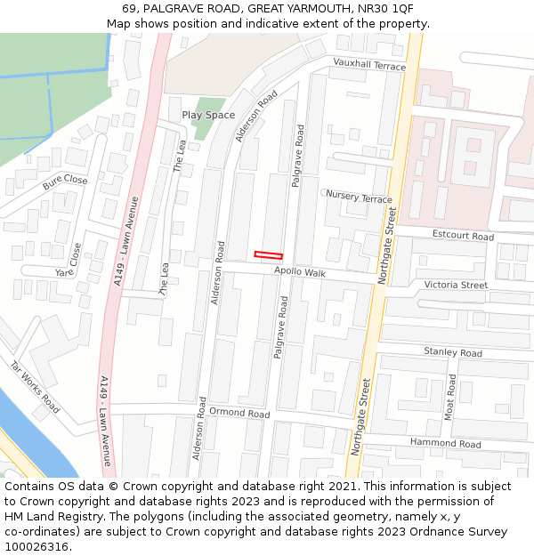69, PALGRAVE ROAD, GREAT YARMOUTH, NR30 1QF: Location map and indicative extent of plot