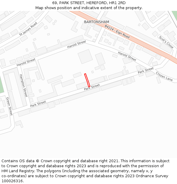 69, PARK STREET, HEREFORD, HR1 2RD: Location map and indicative extent of plot