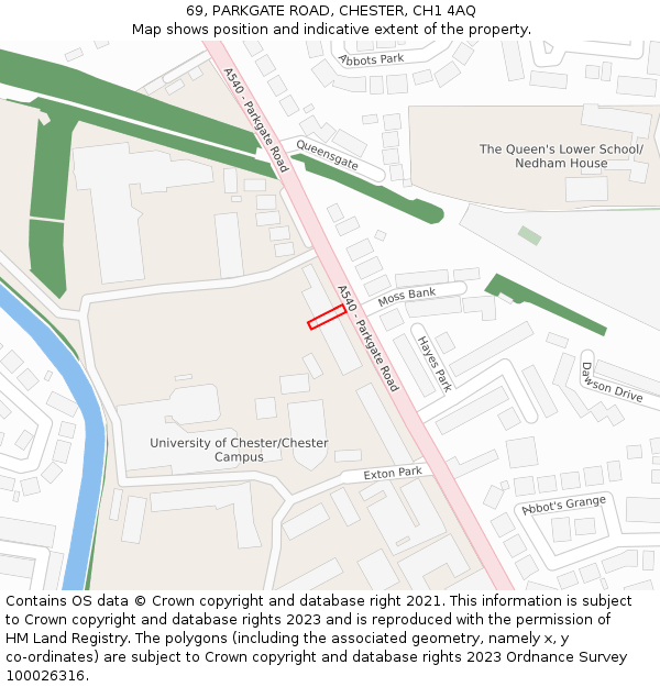 69, PARKGATE ROAD, CHESTER, CH1 4AQ: Location map and indicative extent of plot