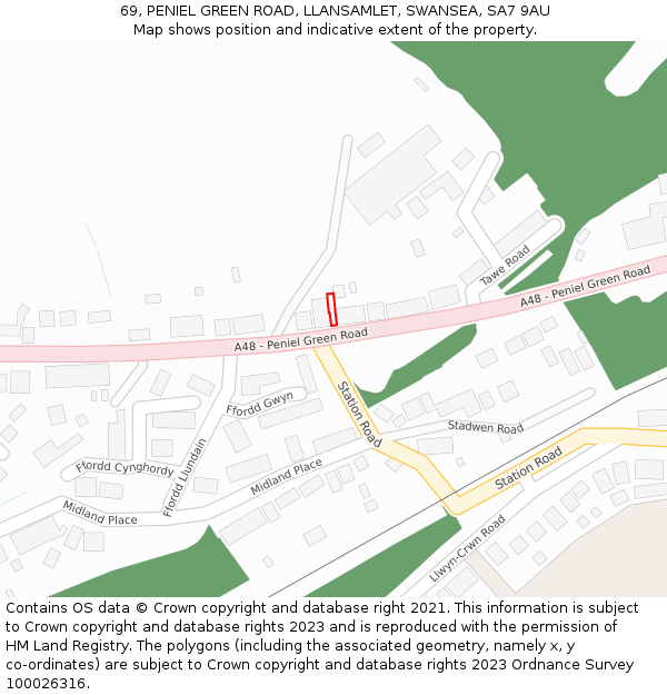 69, PENIEL GREEN ROAD, LLANSAMLET, SWANSEA, SA7 9AU: Location map and indicative extent of plot