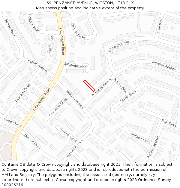 69, PENZANCE AVENUE, WIGSTON, LE18 2HX: Location map and indicative extent of plot