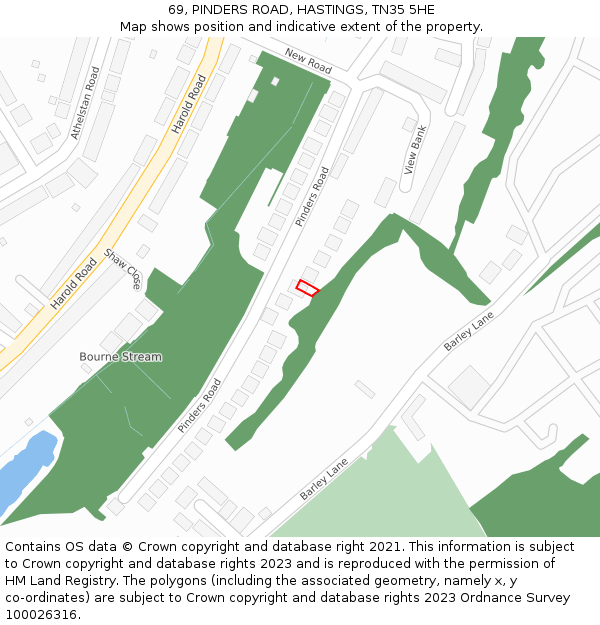 69, PINDERS ROAD, HASTINGS, TN35 5HE: Location map and indicative extent of plot
