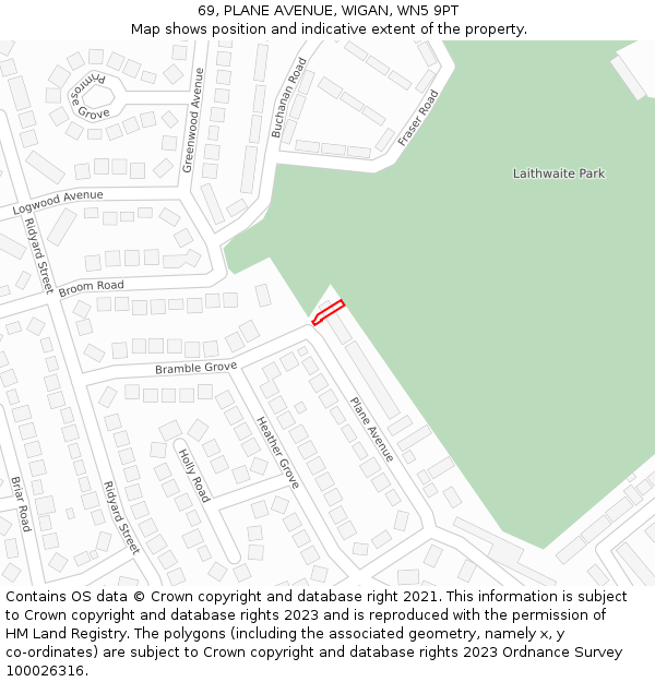 69, PLANE AVENUE, WIGAN, WN5 9PT: Location map and indicative extent of plot