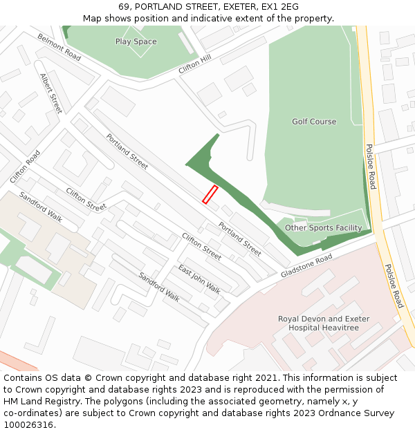 69, PORTLAND STREET, EXETER, EX1 2EG: Location map and indicative extent of plot