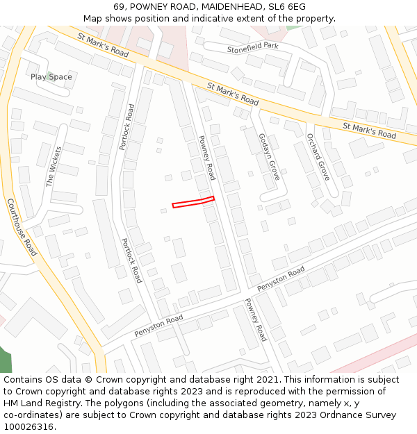 69, POWNEY ROAD, MAIDENHEAD, SL6 6EG: Location map and indicative extent of plot