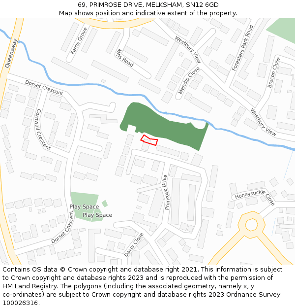 69, PRIMROSE DRIVE, MELKSHAM, SN12 6GD: Location map and indicative extent of plot