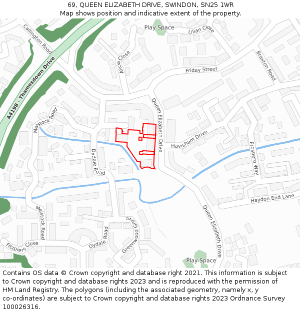 69, QUEEN ELIZABETH DRIVE, SWINDON, SN25 1WR: Location map and indicative extent of plot