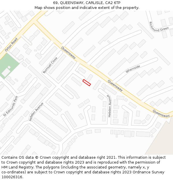 69, QUEENSWAY, CARLISLE, CA2 6TP: Location map and indicative extent of plot