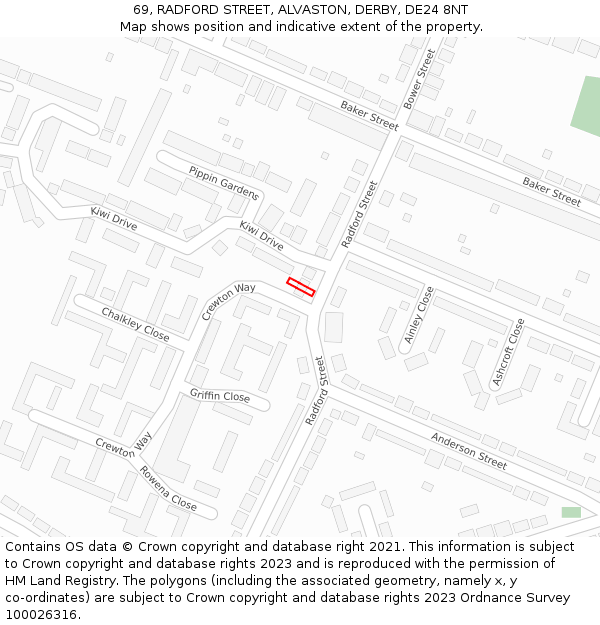 69, RADFORD STREET, ALVASTON, DERBY, DE24 8NT: Location map and indicative extent of plot