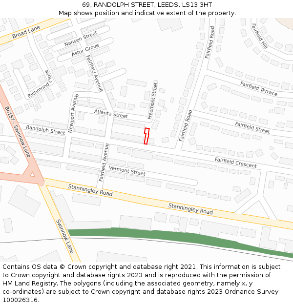 69, RANDOLPH STREET, LEEDS, LS13 3HT: Location map and indicative extent of plot
