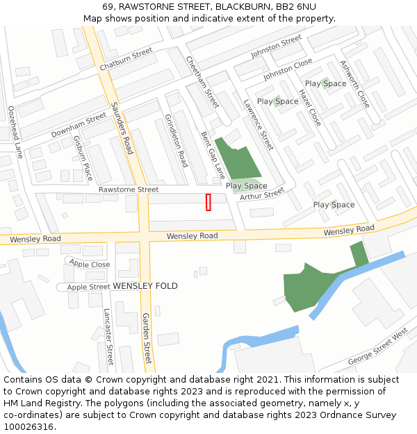 69, RAWSTORNE STREET, BLACKBURN, BB2 6NU: Location map and indicative extent of plot