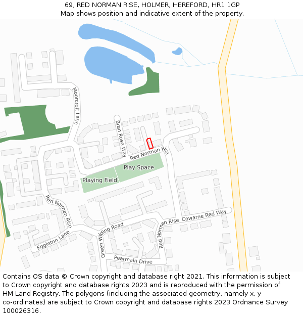 69, RED NORMAN RISE, HOLMER, HEREFORD, HR1 1GP: Location map and indicative extent of plot