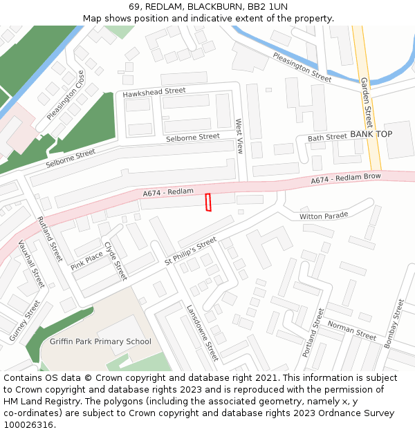 69, REDLAM, BLACKBURN, BB2 1UN: Location map and indicative extent of plot