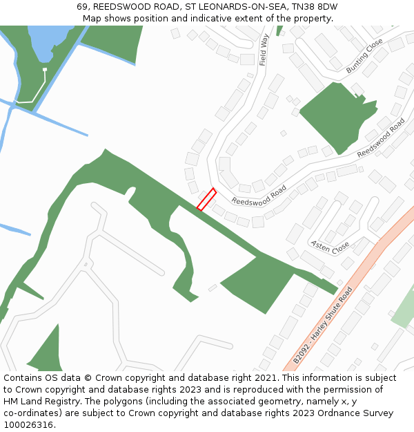 69, REEDSWOOD ROAD, ST LEONARDS-ON-SEA, TN38 8DW: Location map and indicative extent of plot