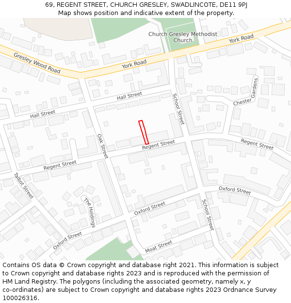 69, REGENT STREET, CHURCH GRESLEY, SWADLINCOTE, DE11 9PJ: Location map and indicative extent of plot