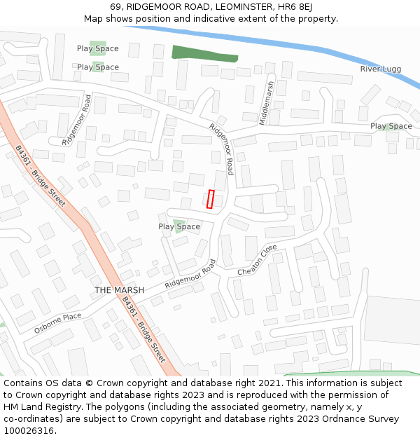 69, RIDGEMOOR ROAD, LEOMINSTER, HR6 8EJ: Location map and indicative extent of plot
