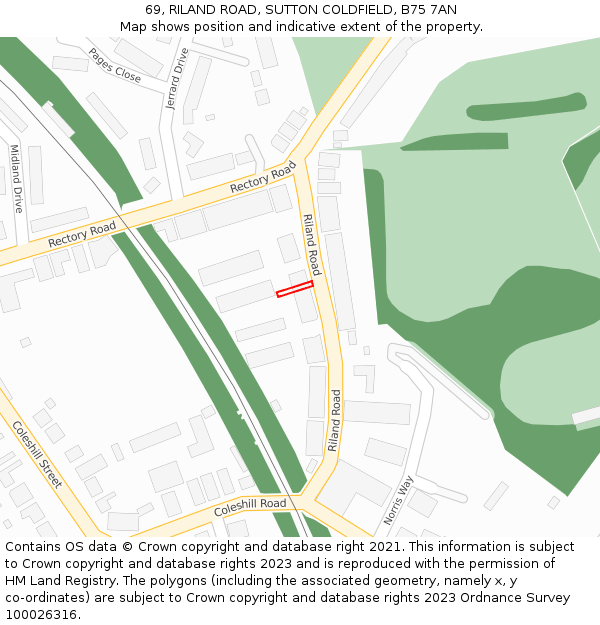 69, RILAND ROAD, SUTTON COLDFIELD, B75 7AN: Location map and indicative extent of plot