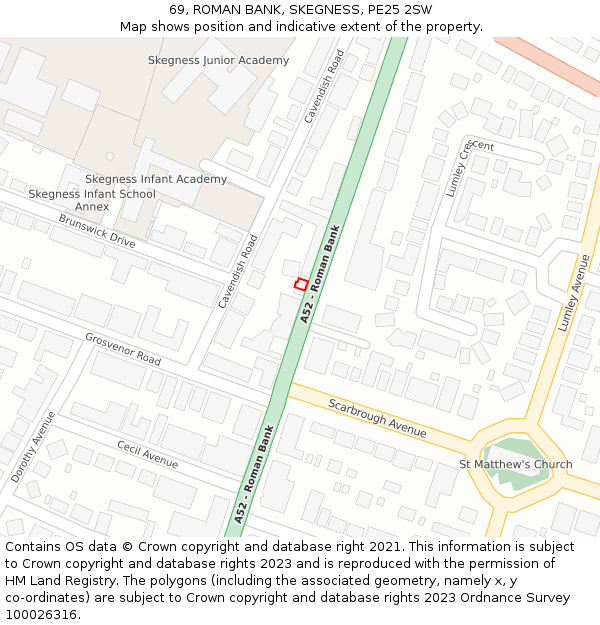 69, ROMAN BANK, SKEGNESS, PE25 2SW: Location map and indicative extent of plot