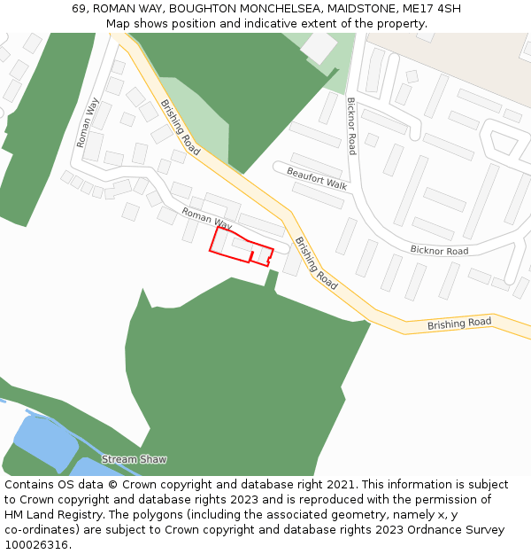 69, ROMAN WAY, BOUGHTON MONCHELSEA, MAIDSTONE, ME17 4SH: Location map and indicative extent of plot