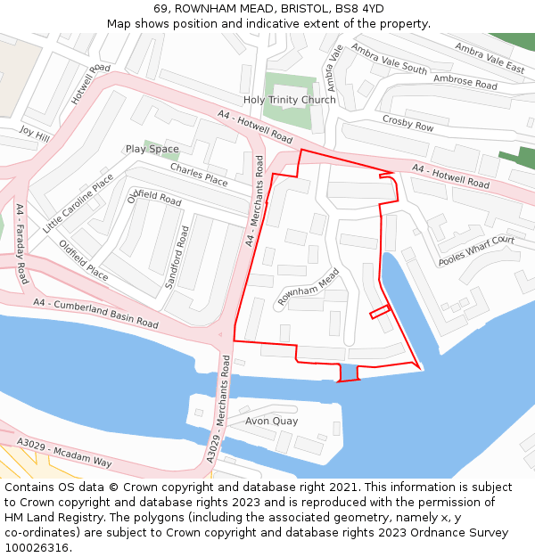 69, ROWNHAM MEAD, BRISTOL, BS8 4YD: Location map and indicative extent of plot