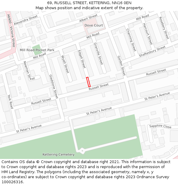 69, RUSSELL STREET, KETTERING, NN16 0EN: Location map and indicative extent of plot