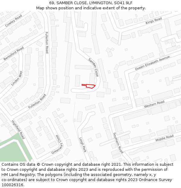 69, SAMBER CLOSE, LYMINGTON, SO41 9LF: Location map and indicative extent of plot