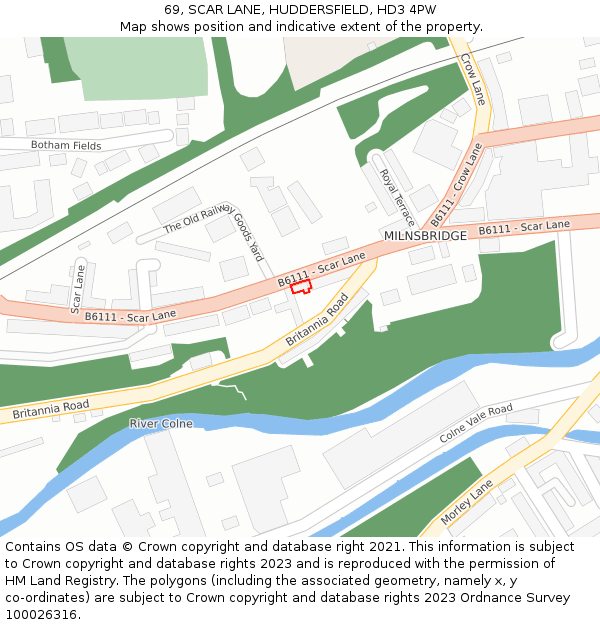 69, SCAR LANE, HUDDERSFIELD, HD3 4PW: Location map and indicative extent of plot