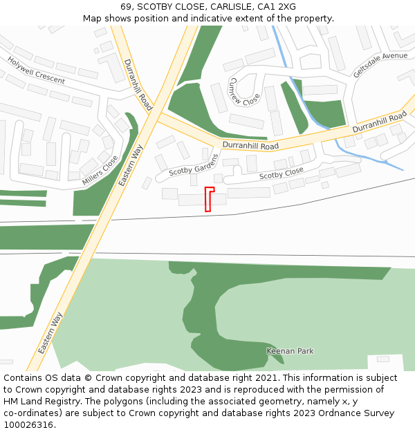 69, SCOTBY CLOSE, CARLISLE, CA1 2XG: Location map and indicative extent of plot