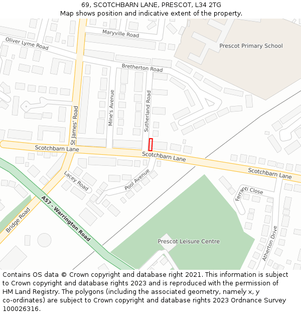 69, SCOTCHBARN LANE, PRESCOT, L34 2TG: Location map and indicative extent of plot